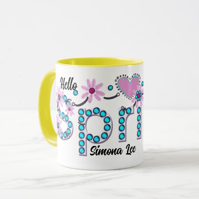 Hello Spring Personalised gift Mug (Front Left)