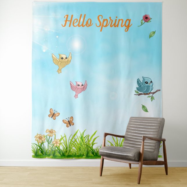 Hello Spring Photo Party Backdrop Tapestry (In Situ)