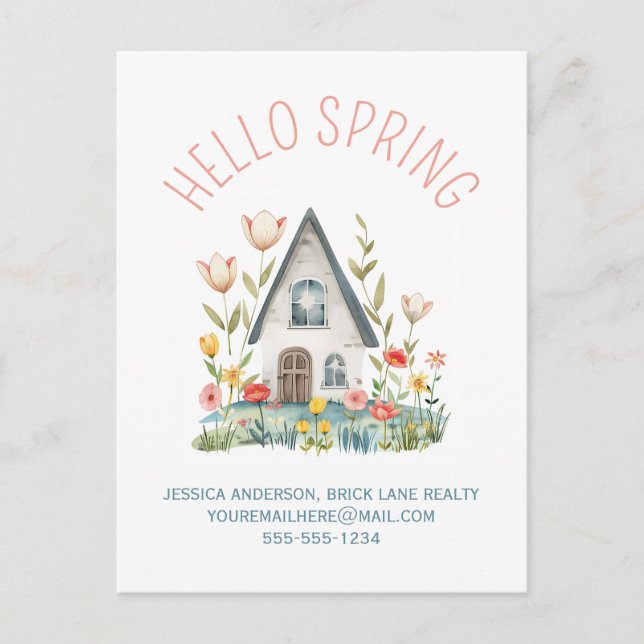 Hello Spring Real Estate Contact Info  Postcard (Front)