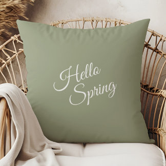 Hello Spring Sage Green Throw Pillow