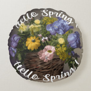 Hello Spring Sign Round Cushion