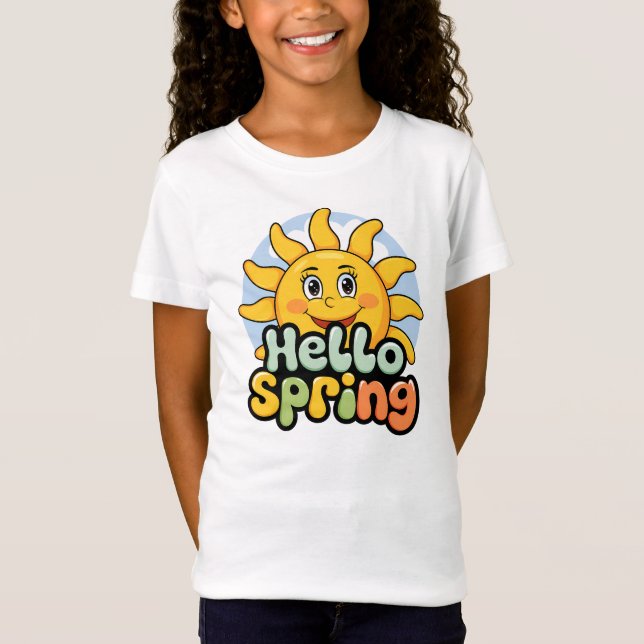 Hello Spring: Smiling Sun and Blue Sky T-Shirt (Front)