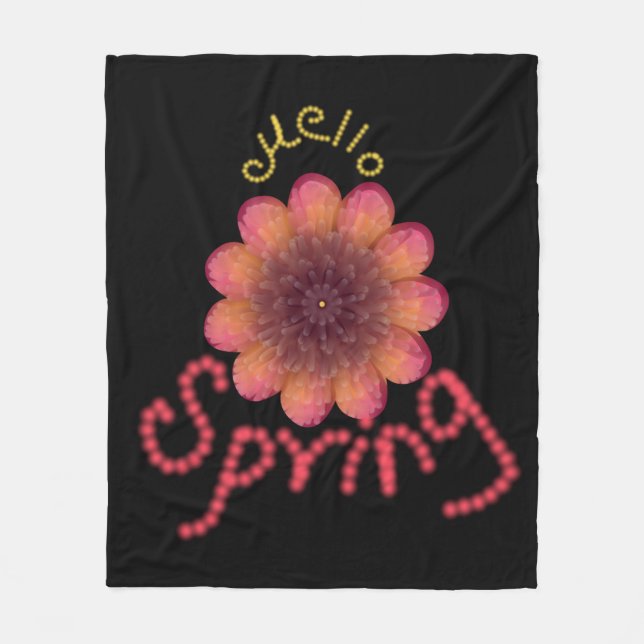 Hello Spring - Textured Pink & Orange Flower Art Fleece Blanket (Front)