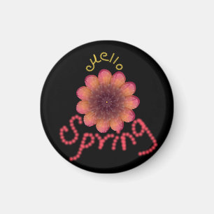 Hello Spring - Textured Pink & Orange Flower Art Magnet
