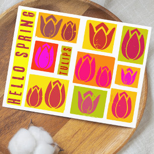 Hello spring tulips stamp style colourful  holiday card