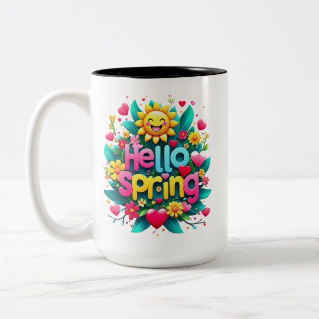 Hello spring Two-Tone coffee mug (Left)