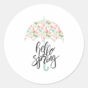 Hello Spring Umbrella Classic Round Sticker