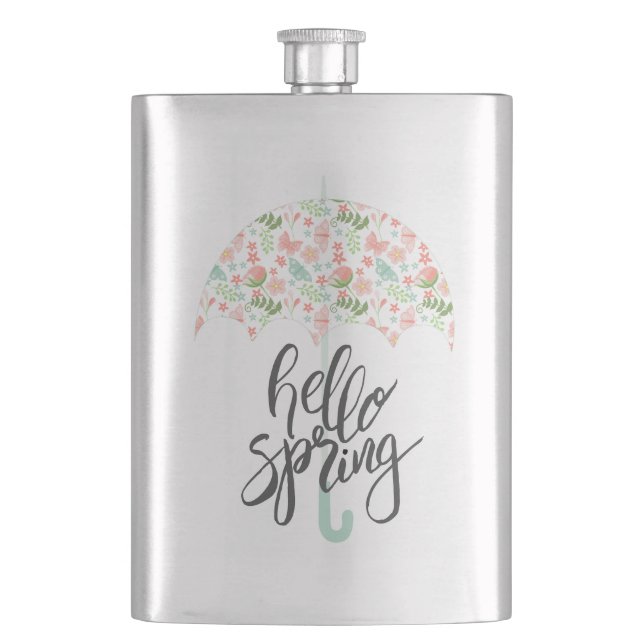 Hello Spring Umbrella Hip Flask (Front)