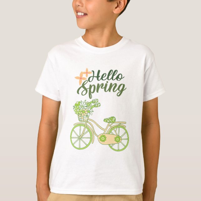 Hello Spring Vintage Bicycle Illustration  T-Shirt (Front)