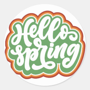 hello spring, vintage colourful typography spring classic round sticker