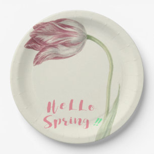 Hello spring! Vintage Dutch Art Pink & White Tulip Paper Plate