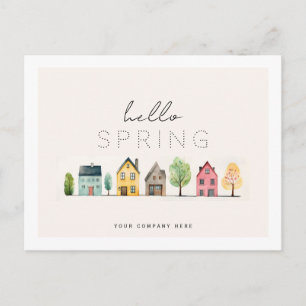 Hello Spring Watercolor Houses Real Estate Postcard
