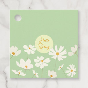 Hello Spring white cosmos flowers yellow floral Favour Tags