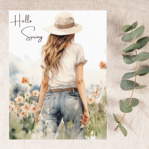 Hello Spring Wildflowers Watercolor Spring Holiday Postcard