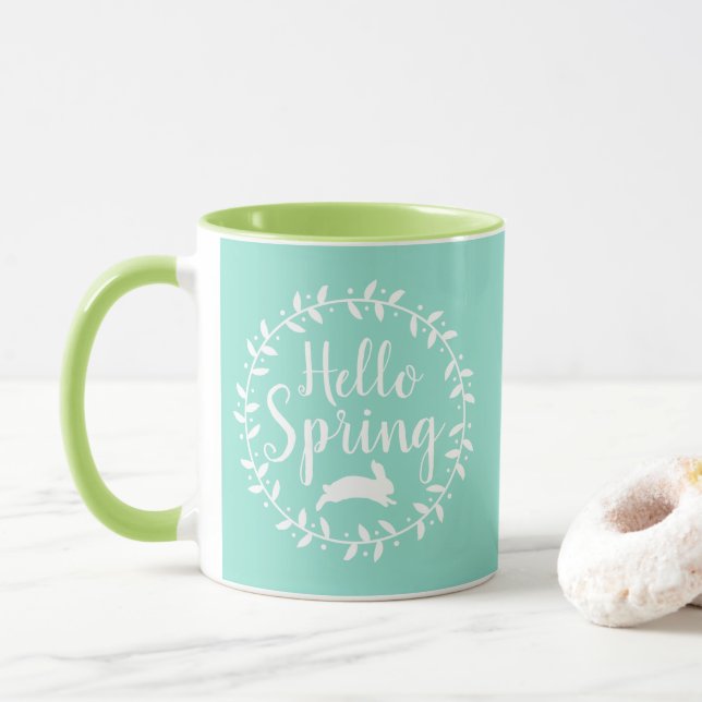 Hello Spring Wreath & Bunny Mug (With Donut)