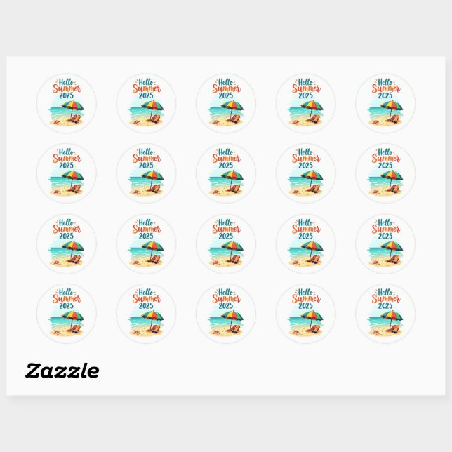 Hello Summer 2025 🏖️ Beach Scene Sticker (Sheet)