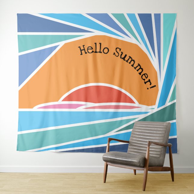 Hello Summer Barrel Wave and Sunset Tapestry (In Situ (Horizontal))