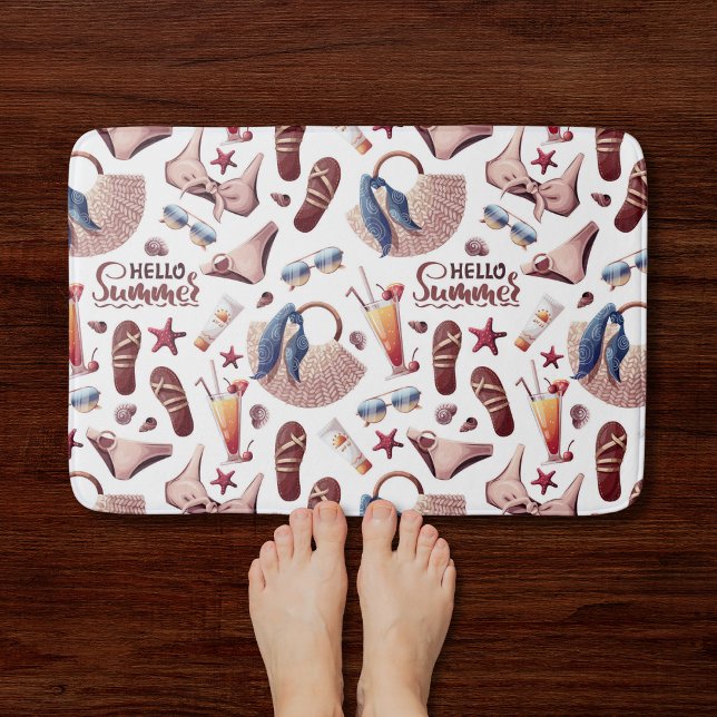 Hello Summer Beach Bath Mat | Cute Coastal Bathmat (Creator Uploaded)