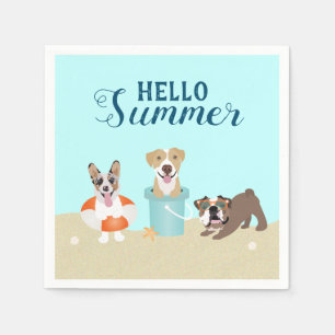 Hello Summer Beach Dogs Blue Orange Napkin