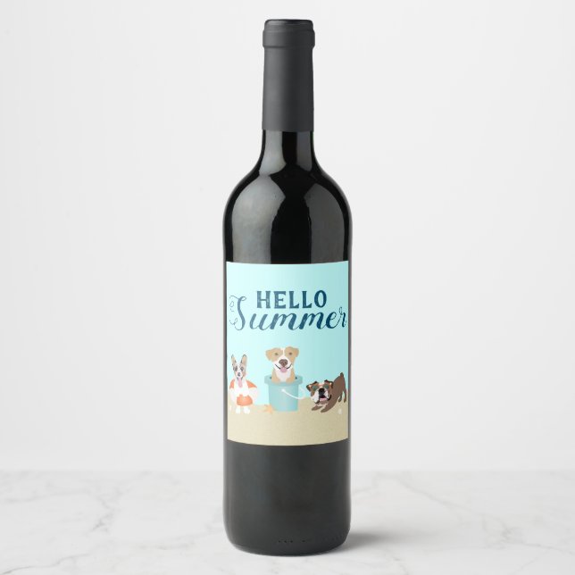 Hello Summer Beach Dogs Blue Wine Label (Front)