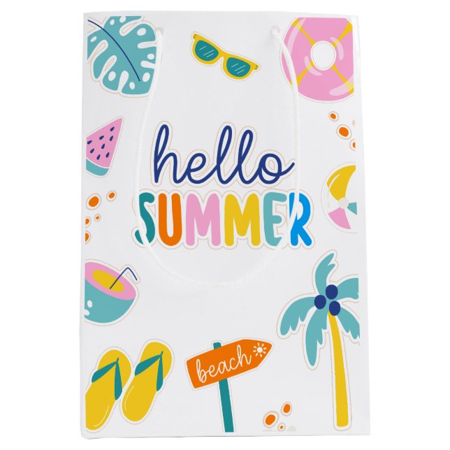 Hello Summer Beach Fun Retro Design Medium Gift Bag (Front)