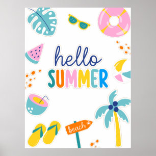 Hello Summer Beach Fun Retro Design Poster