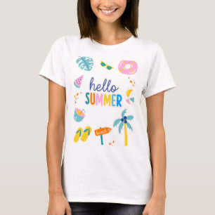 Hello Summer Beach Fun Retro Design T-Shirt