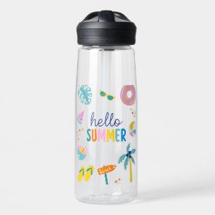 Hello Summer Beach Fun Retro Design Water Bottle