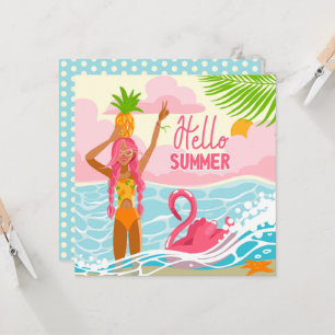 Hello Summer Beach Girl Greeting Card