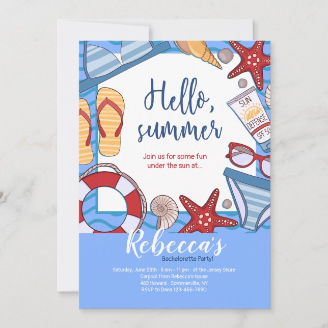 Hello Summer Beach Party Invitations (Front)