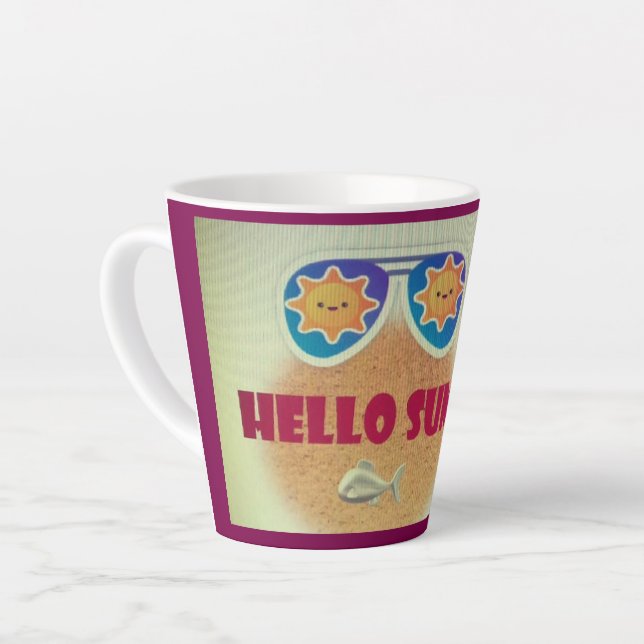Hello Summer Beach Sticker – Cute Fish  Latte Mug (Left Angle)