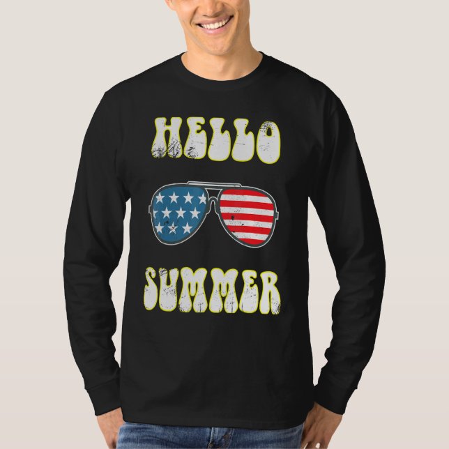Hello Summer Beach Sunglasses Vacation T-Shirt (Front)