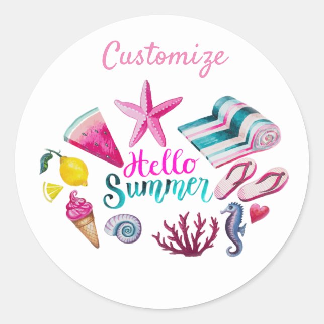 Hello Summer Beach Thunder-Cove Classic Round Sticker (Front)