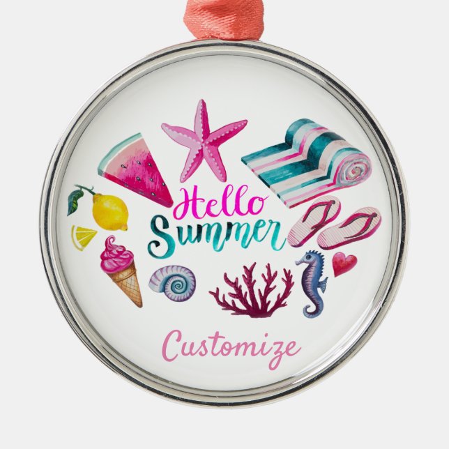 Hello Summer Beach Thunder-Cove Metal Tree Decoration (Front)