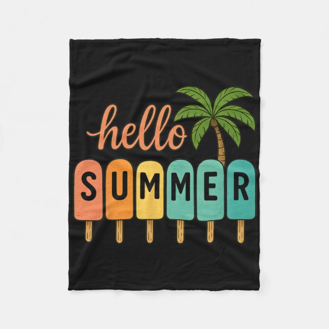 Hello Summer Beach Vacation Ice Cream Popsicle Gif Fleece Blanket (Front)