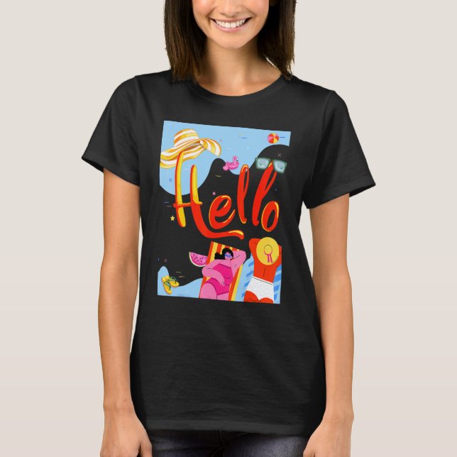 Hello Summer Bikini Time Slipper Flamingo Melon Ba T-Shirt (Front)