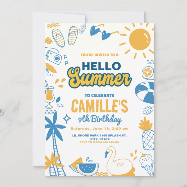 Hello summer Birthday  Invitation (Front)