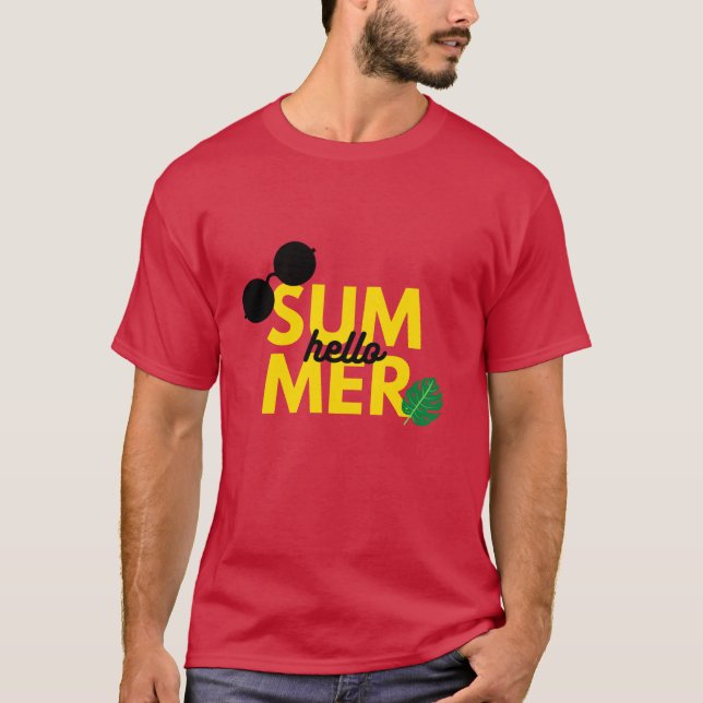 Hello Summer Bold Tropical Design T-Shirt (Front)