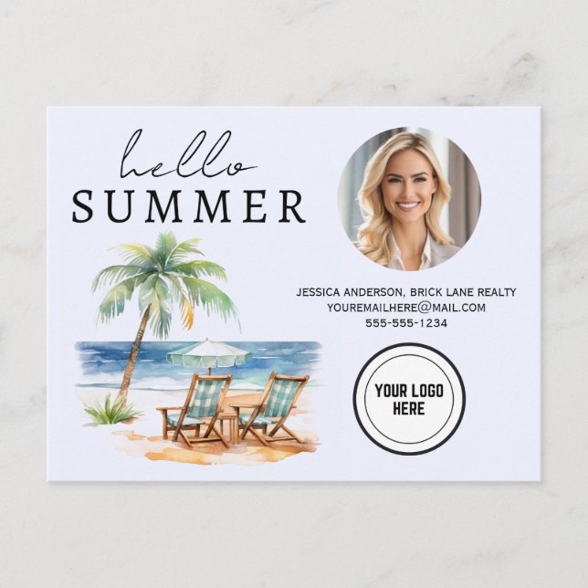Hello Summer Business Realty Beach Farming Postcard (Front)
