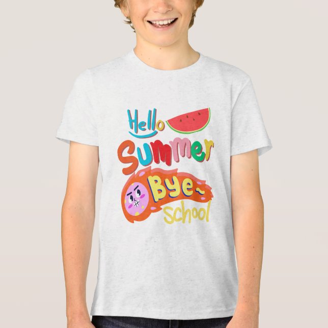 Hello Summer Bye School Cartoon Design Tri-Blend Shirt (Front)