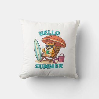 Hello Summer Cat T-Shirt – Cute Cartoon Beach Gift Cushion