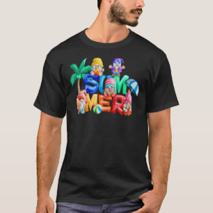 Hello Summer Colourful Gnome Beach Vacay Summertim T-Shirt