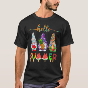 Hello Summer Colourful Gnome Summertime Beach Vaca T-Shirt