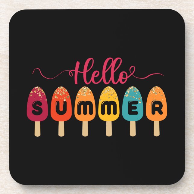 Hello Summer Colourful Popsicle Coaster (Front)