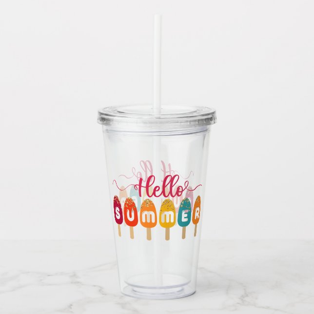 Hello Summer | Colourful Popsicle Ice Cream Acrylic Tumbler (Front)