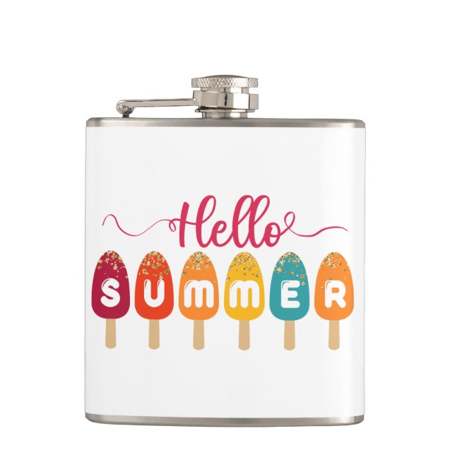 Hello Summer | Colourful Popsicle Ice Cream Hip Flask (Front)