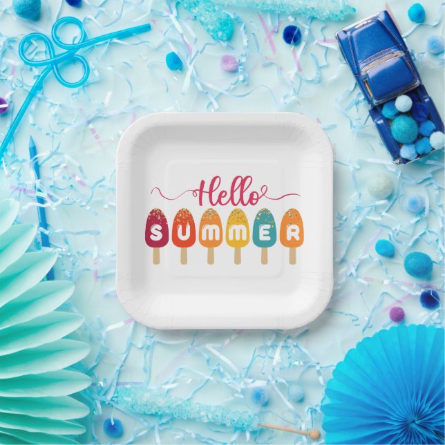 Hello Summer Colourful Popsicle Paper Plate (Party)