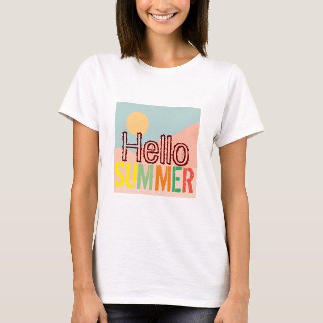 Hello Summer colourful white wears cute sun womens T-Shirt (Front)