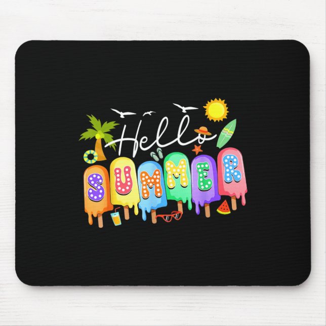 Hello Summer Cool Colorful Popsicle Graphic Summer Mouse Mat (Front)