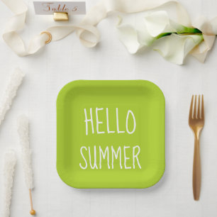 Hello summer cool typography colourful paper plate